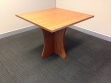 Sqaure Polished Timber Veneer Table On Scallop Cross Form Panel Base